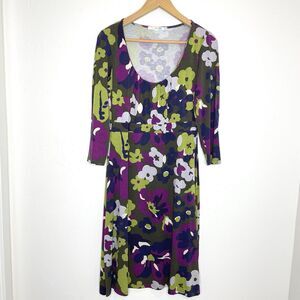 Boden Purple Green Floral Midi Dress